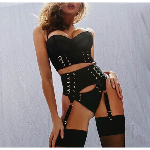Honey Birdette STEVIE🖤 Black Gold FULL 3 Piece Set 32D S XS Brief